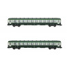 SNCF, set de 2 coches DEV AO B10, 2ª clase, decoración verde/gris con logo “Nouille”, ép. IV. Arnold HN4449