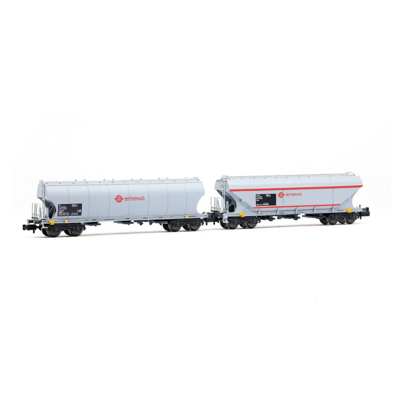 RENFE, 2-unit pack of 4-axle round and flat-sided hopper wagon "Ermewa", grey livery, ep. VI- Arnold HN6740