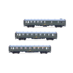 RENFE. Set 3 coches 5000, mixto 2º clase-equipajes +2º clase + mixto con fuelles verde oliva, ép.IV.  Arnold HN4514