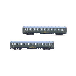 RENFE. Set 2 coches 5000, BB4 2º clase con fuelles, decoración verde oliva, ép.IV.  Arnold HN4515